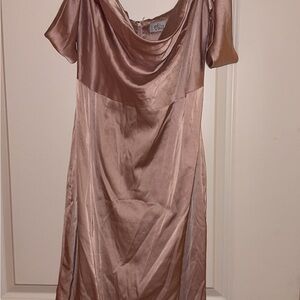 Oh Polly Satin Cowl Neck Midi Dress in Blush